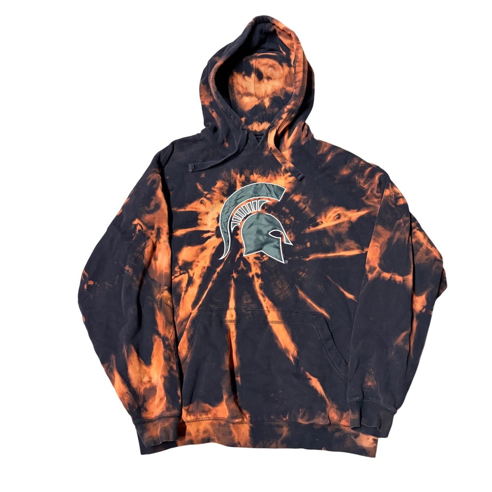 Michigan State Spartans Bleach Dye Hoodie‎ Black Orange Tie Dye Mens XL MSU